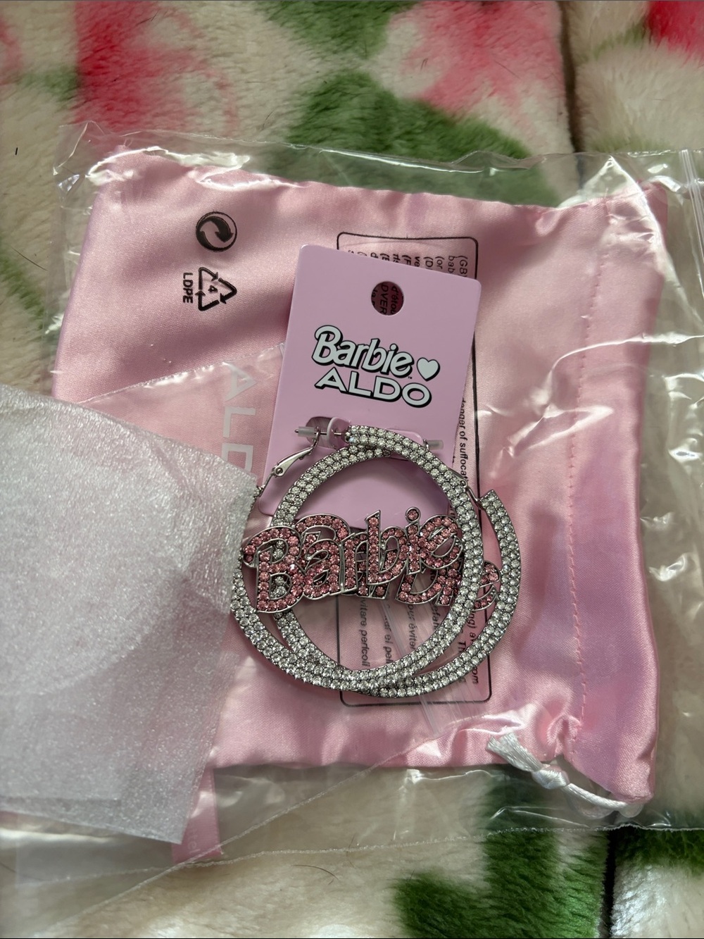 ALDO Barbie Pink Crystal Logo Hoop Earrings